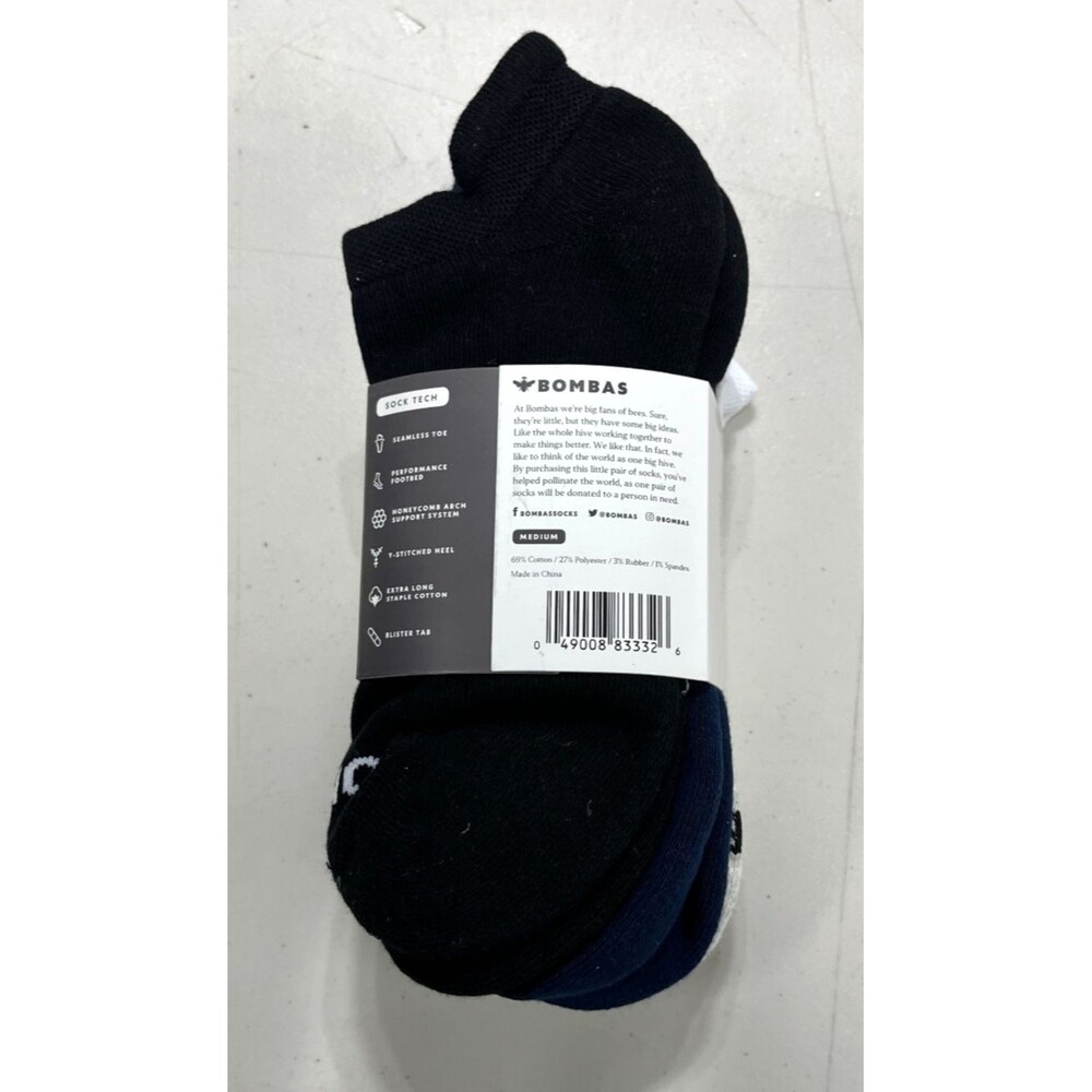 4 Pack Bombas Mens Womens Unisex Ankle Socks Black Blue Gray Size Medium NEW - Picture 3 of 5